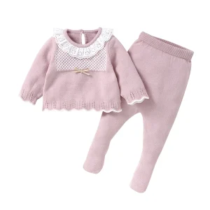 2 pezzi autunno inverno colletto per bambola maglioni a maniche lunghe + pantaloni lunghi tinta unita neonate set di abbigliamento bambino 0-9M top e pantaloni 1