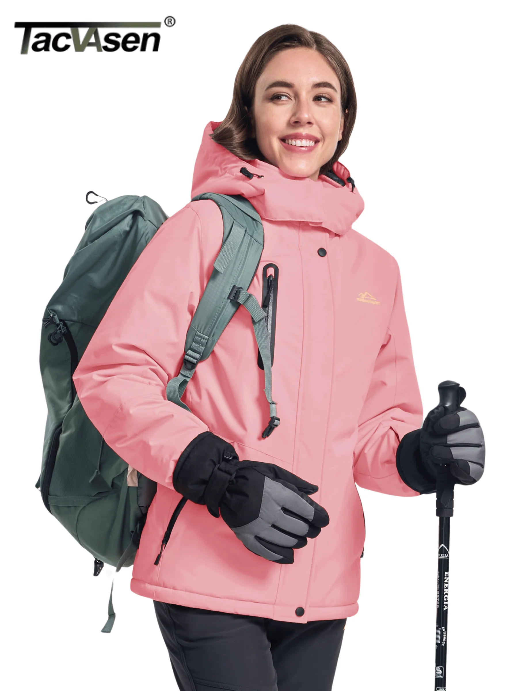 TACVASEN Inverno Giacca con Cappuccio e Fodera di Veluto per Donne Sci Snowboard Cappotto Caldo Impermeabile 5 Tasche con Cerniera Giacca Esterna 4