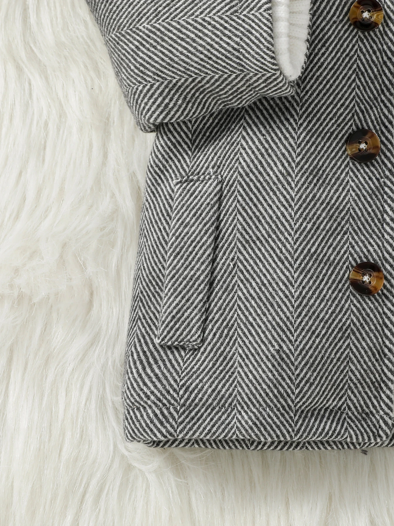 2024 nuovi neonati maschi manica lunga colletto rovesciato autunno/inverno Chevron peluche cappotto di moda con tasca per 1-3 anni abbigliamento per bambini 5