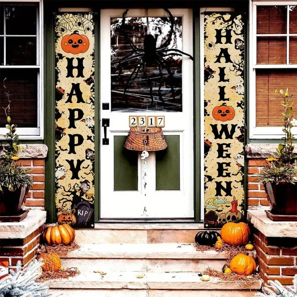 Happy Halloween Banner Zucca Fantasma Halloween Trucco Distico Decorazione per feste Portico Segno Interno Esterno Appeso a parete Sfondo 6