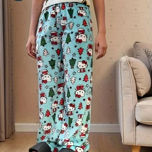 2025 Donne invernali Edizione natalizia Hello KittyPeluche Pantaloni del pigiama Pantaloni morbidi Donne carine Casual Casa Anime Pantaloni del pigiama da donna 1
