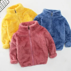 Giacca imbottita invernale Cappotto peloso per bambini Ragazzi Ragazze Capispalla in velluto double face Bambini Abbigliamento caldo in tinta unita 2-8 anni 1