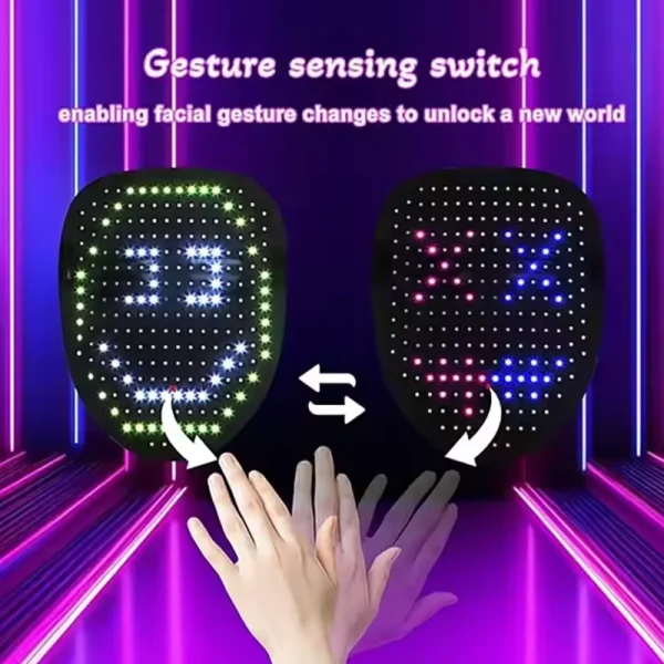 Maschera LED con rilevamento dei gesti Illumina il viso che trasforma la maschera di Halloween a LED per bambini Uomini Donne Costume Cosplay Party 4