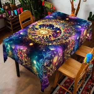 Tovaglia decorativa a tema tarocchi 1 pezzo, sole, luna e fiore, elemento misterioso, modello energetico, tovaglia stampata, decorazione per tovaglie da gioco, processo di goffratura dei bordi, adatto per la decorazione quotidiana della festa, occupare la casa del maestro 1