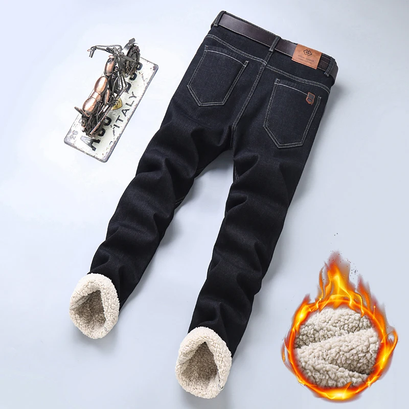 Inverno Caldo Pile Jeans Da Uomo 2025 Dritto Elasticizzato Spessore Casual Pantaloni In Denim Termico Maschile Pantaloni Da Lavoro D'affari Nuovi Uomini di Abbigliamento 3