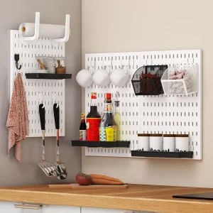 Scaffale per pannelli forati da parete per cucina domestica: liberamente combinabile, con accessori abbondanti, ideale per organizzare coperchi per pentole, stoviglie 1
