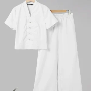 Set coordinati larghi Set di pantaloni casual 2025 ZANZEA Top da donna a maniche corte Pantaloni lunghi Abiti in vita elastica solida 1