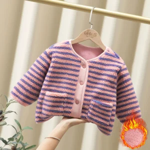 Autunno inverno bambini vestiti per ragazze abiti in pile caldo giacca di cotone capispalla per bambini abbigliamento per ragazze giacche in pile a righe 1