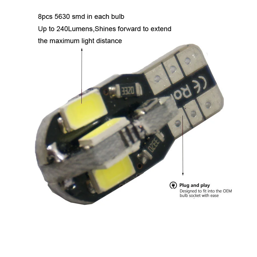 2/5/10/50/100 PCS T10 194 W5W Lampadine a LED Interni auto Cupola Mappe Portaoggetti Tronco Luci targa 12V 5630-8SMD 6000K Bianco 6