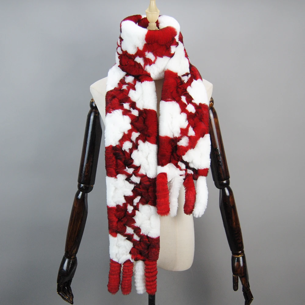 2025 Sciarpa di pelliccia di coniglio Rex reale invernale da donna stile lungo Sciarpe di pelliccia di coniglio Rex naturale Sciarpe ad anello di pelliccia di coniglio Rex lavorato a maglia da donna 5