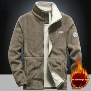 Giacca invernale in pile caldo Giacca da arrampicata con doppia tasca ispessita da uomo Collo alto da esterno Felpa da sci antivento Cappotto da uomo 1