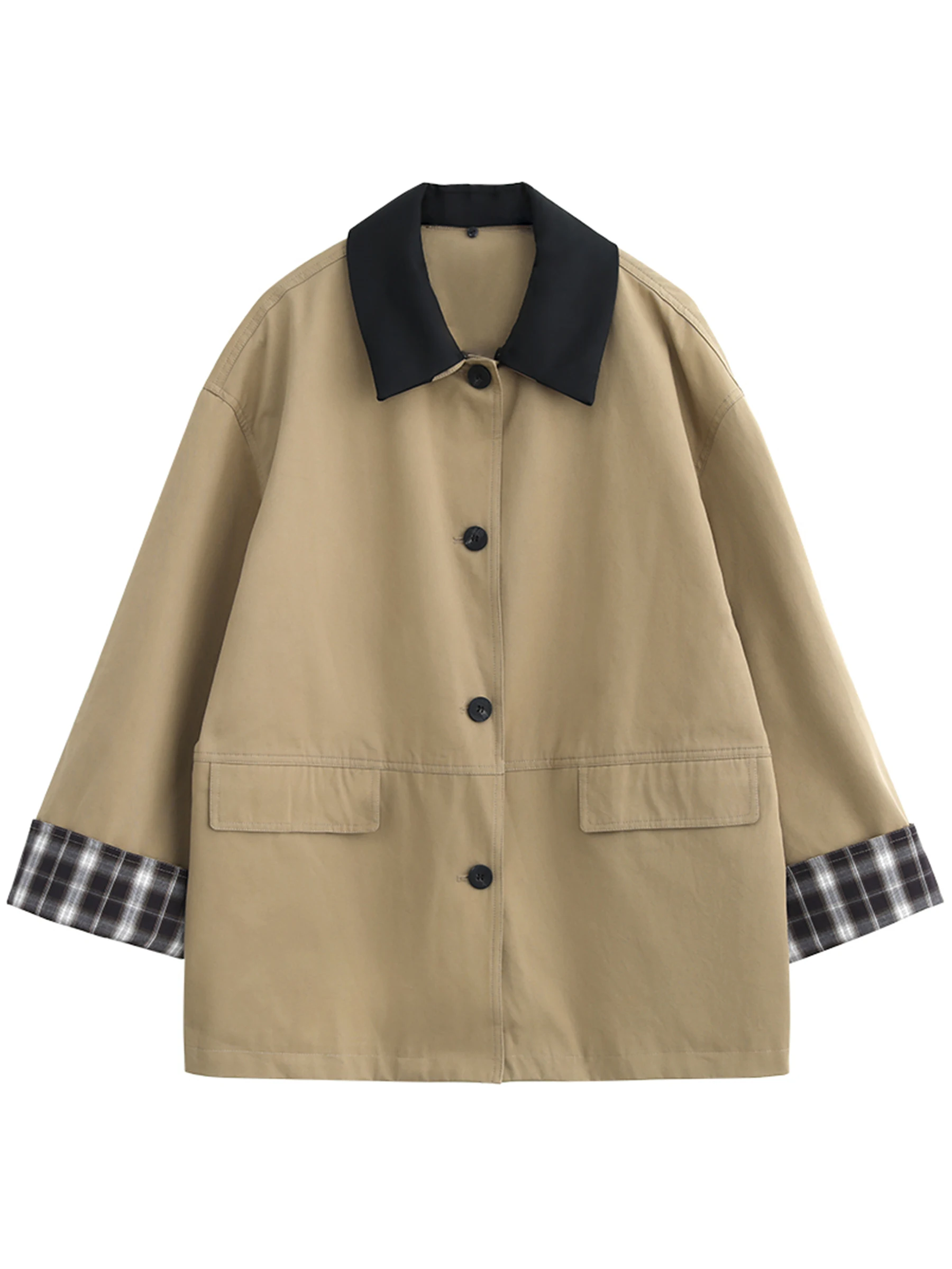 CHIC VEN Donne coreane Trench di media lunghezza monopetto Cappotto casual allentato Cappotto giacca a vento scozzese femminile Primavera Autunno 2025 5