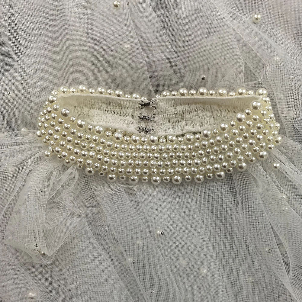 Scialle con strascico lucido di lusso - Personalizzazione di perle fatte a mano - Morbido tulle pregiato 5