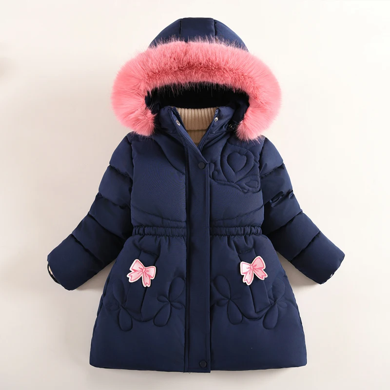 2025 inverno nuove ragazze giacca lunga fodera in tinta unita berbero in pile spesso caldo con cappuccio Parka per 4-10 anni ragazze arco moda tuta da neve 2