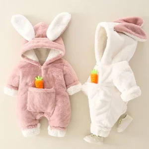 Pagliaccetti per bambini Inverno Caldo pile di corallo Neonato Vestiti per bambina Cartone animato Coniglio Cappotti Tuta infantile Tute per animali Pigiama 1