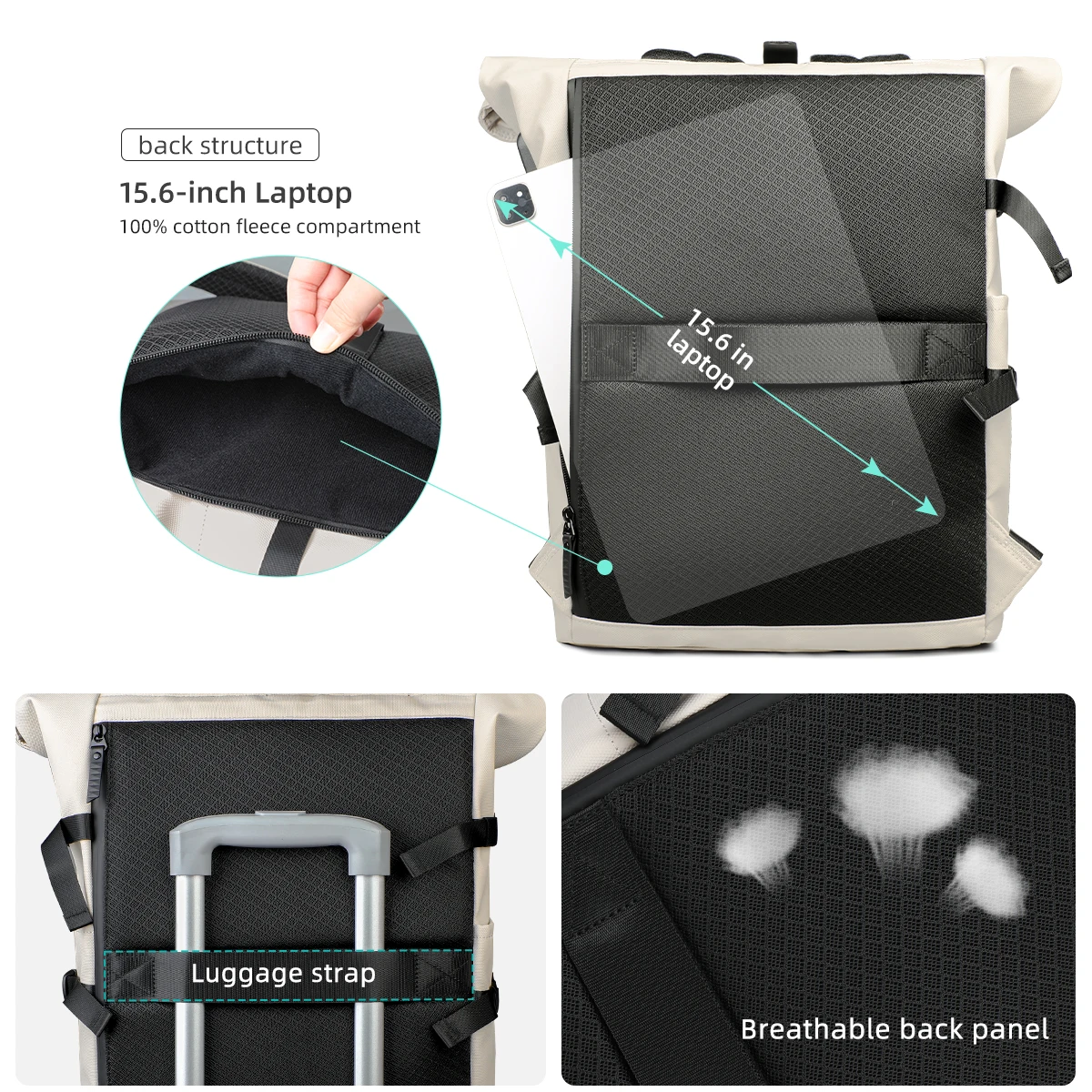 Zaino da viaggio espandibile HcanKcan per uomo donna Borsa per laptop roll top impermeabile Zaino da scuola di grande capacità Borsa da lavoro quotidiana 6
