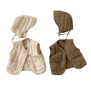 Autunno Inverno Gilet per bambini con cappello 2 pezzi Cappotto in cotone più caldo Moda Gilet per bambini coreani per ragazze Ragazzi Capispalla Giacche Vestiti 1