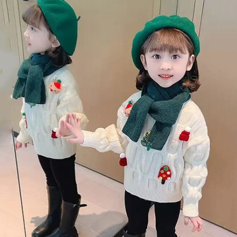 Maglione da ragazza di Natale Nuovo cartone animato per bambini Maglione caldo Bambini Autunno Inverno Maglieria Pullover Abbigliamento spesso per bambini 2-8 anni 4