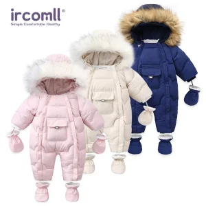 Ircomll Tuta per vestiti per bambini di alta qualità per bambini Inverno con cappuccio con pelliccia Calda pagliaccetto per neonati Tuta Abbigliamento per bambini Toddle 1