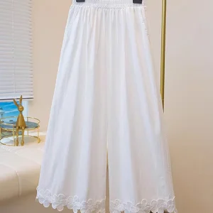 ZANZEA Moda Donna Pantaloni a gamba larga 2025 Autunno Frower Patchwork di pizzo Pantaloni lunghi Elastico alto Wiast Casual Pantaloni larghi 1