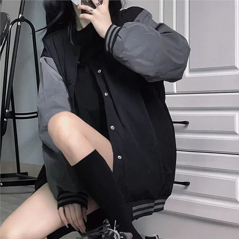 Giacca da baseball ampia unisex primavera autunno studente di moda coreana top girocollo capispalla corto donna uomo stile Harajuku 4