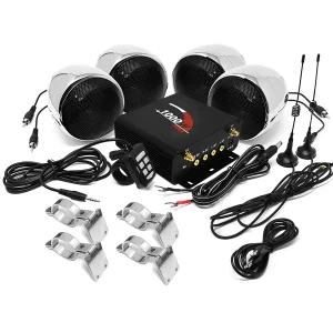 Amplificatore da 1000 W 4 altoparlanti Audio per moto ATV UTV Barca Sistema stereo Bluetooth con USB, AUX, radio FM, scheda SD, controllo cablato 1