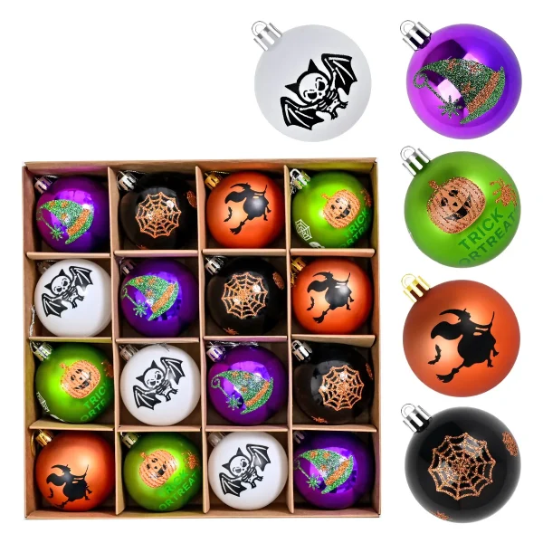Halloween 6 cm 16 pezzi palline spettrali elettrolitiche dipinte che si illuminano al buio scheletro scuro zucca decorazione set albero appeso festa 6