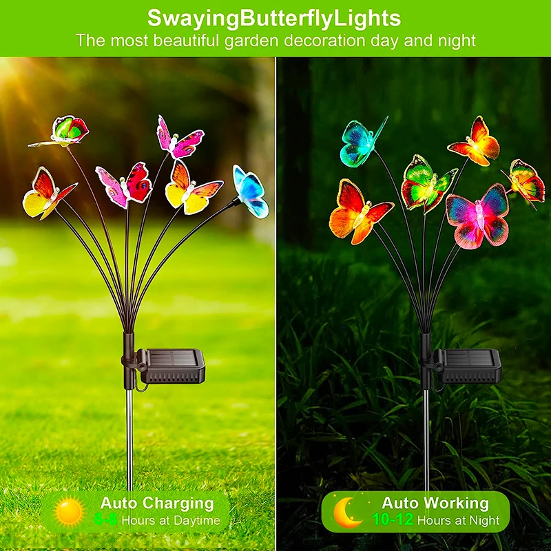 Luci solari Outdoor Waterproof Garden Decor 6LED Butterfly Pathway Lights per Patio Yard Lawn Decor Lamp 2
