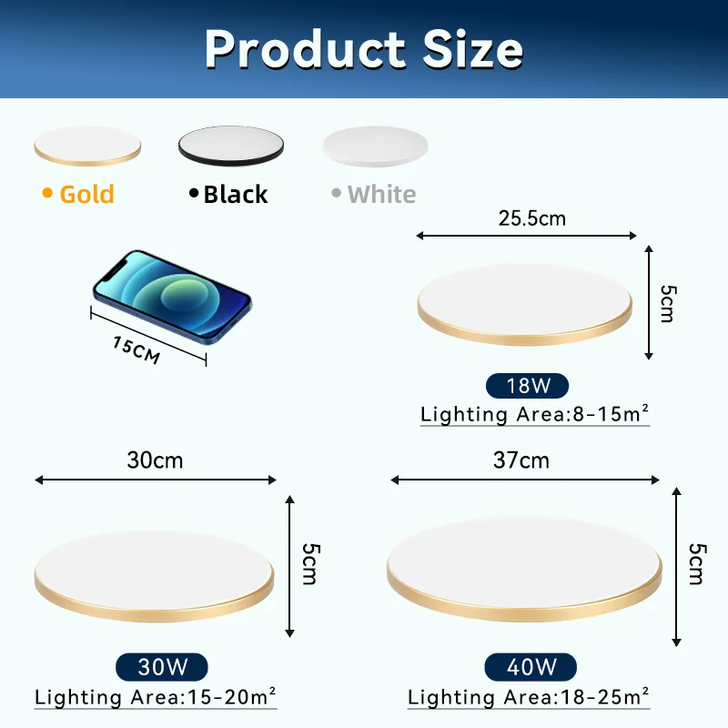 Lampada da bagno impermeabile Plafoniere a soffitto a LED 18W 30W 40W Lampada da soffitto a LED rotonda per cucina Soggiorno Toilette 220V 3