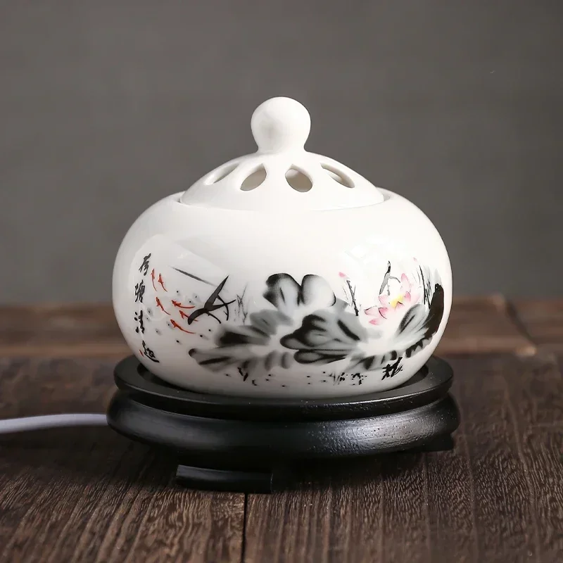 Plug-in 110 V/220 V Lotus Forno Olio Essenziale Ceramica Elettrico Legno di Sandalo OUDH Polvere Bruciatori di Incenso Meditazione Stufa Fragrante 2