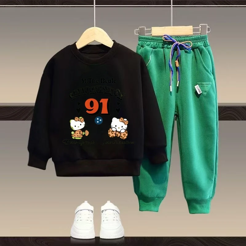 Sanrio Baby Girl Clothes Set Autunno Kid Cute Hello Kitty Felpe Pullover Top e pantaloni 2 pezzi Completo Bambini Ragazzi Tute 4