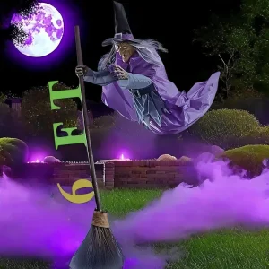 Strega parlante a grandezza naturale di Halloween all'aperto Viola Spettrale Strega animatronica Decor Prop Decorazione di Halloween Strega animata con occhio rosso 1