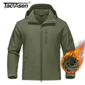 Giacca foderata in pile impermeabile TACVASEN con tasche con cerniera giacche da lavoro da trekking con cappuccio Softshell da uomo Outdoor giacca a vento 1