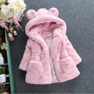 Neonate Cappotti invernali caldi Pelliccia sintetica spessa Moda Bambini Giacca con cappuccio Cappotto per ragazza Capispalla Abbigliamento per bambini 2 3 4 6 7 anni 1