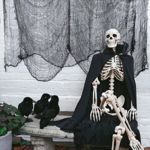 Kit di decorazione horror di Halloween: ragnatela artificiale, garza nera e cornice scheletro spaventosa per casa e festa 1