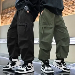 Pantaloni cargo in cotone per ragazzi autunnali Pantaloni sportivi casual per bambini Pantaloni sportivi in tinta unita Abbigliamento per bambini di moda Nuovo 2024 1
