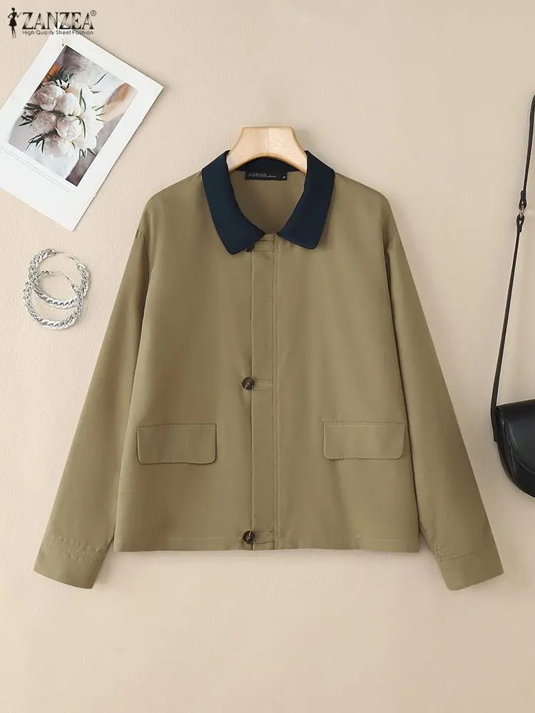 2025 Donne alla moda Giubbotti ZANZEA Autunno Cappotti Donna Cerniera Outwear Risvolto Collo Manica lunga Giubbotti Casual Pactwork OL Cappotti da lavoro 4