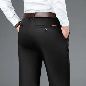 Pantaloni Casual da uomo elasticizzati pantaloni dritti da ufficio classici autunno nuovi comodi a vita alta marca maschile nero blu grigio 1