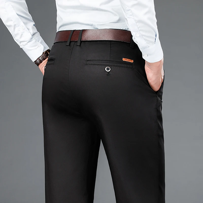 Pantaloni Casual da uomo elasticizzati pantaloni dritti da ufficio classici autunno nuovi comodi a vita alta marca maschile nero blu grigio 1
