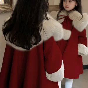 Capispalla per ragazze Autunno Inverno Nuovo cappotto invernale Bambini Vestiti di Capodanno Abbigliamento per bambini con velluto rosso 1
