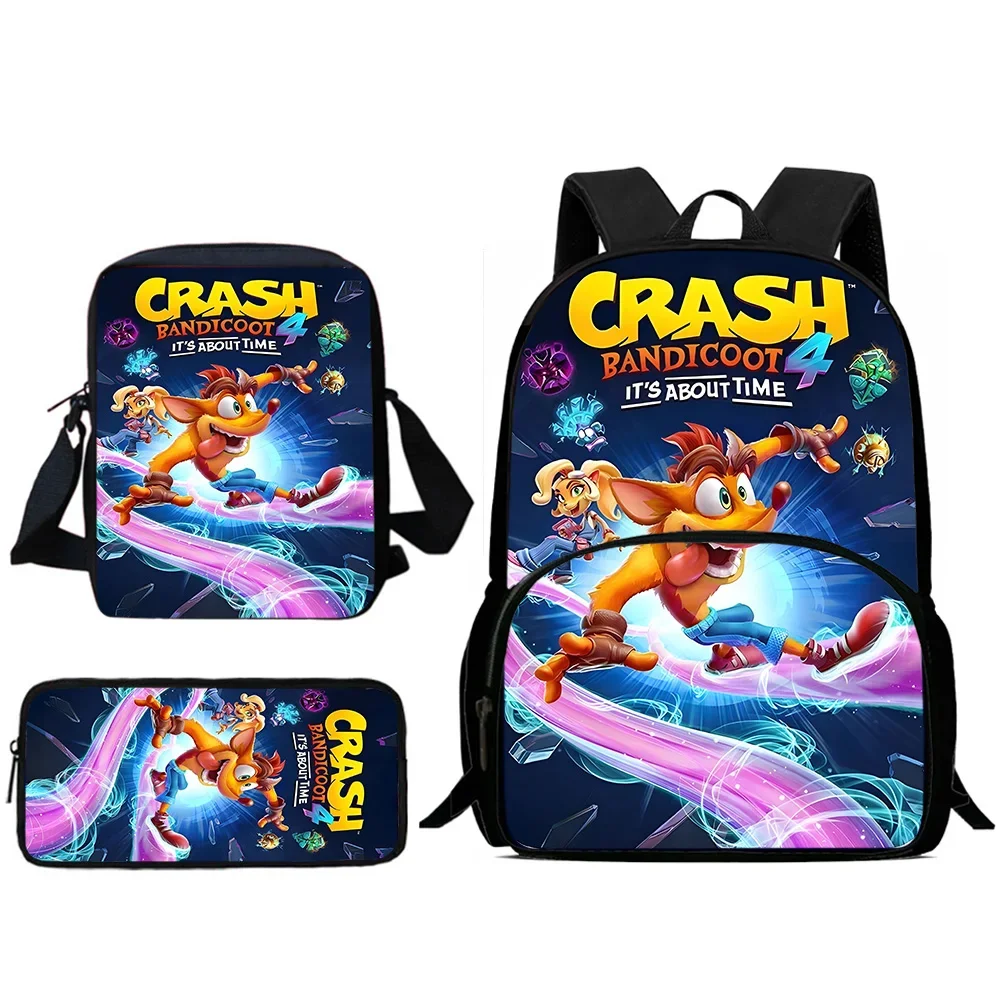 Zaini per bambini Cartoon Crashs Bandicoots Borsa a tracolla Astuccio per matite Borse da scuola per alunni di grande capacità per ragazzi e ragazze Miglior regalo 3