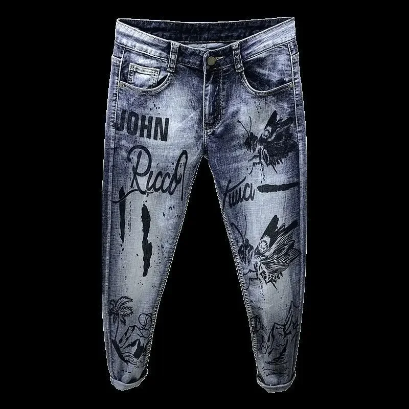 Punk Graphic Hip Hop con Jeans con stampa per uomo Pantaloni Harem Pantaloni da cowboy maschili di alta qualità Allentati 2025 Tendenza Denim invernale Goth 6