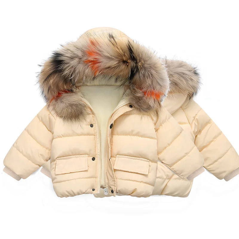Neonata Ragazzo Tuta Sportiva Calda 2023 Inverno Nuovi Bambini Piumino Grande Collo di Pelliccia Cappotto Abbigliamento Per Bambini Solido Addensare Ragazza Ragazzo Giacca 5