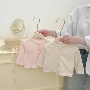 Vestiti per protezione solare in tinta unita per bambini Cardigan sottile e traspirante Ragazze coreane Abbigliamento climatizzato Giacca casual a maniche lunghe 1