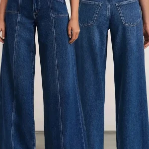 "Jeans da donna a gamba larga blu intenso: pantaloni in denim alla moda per il massimo comfort e la versatilità 1