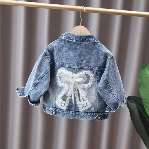 2 3 4 5 6 7 8 9 10 11 12 anni Primavera Ragazze Giacca di jeans Nuova moda Simpatico coniglio Fiocco di pizzo Design Ragazze Tuta sportiva Abbigliamento per bambini 1