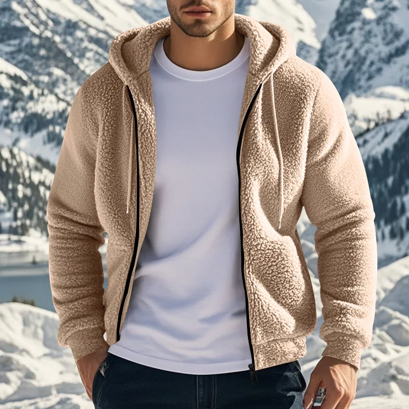 Giacca da uomo in pile double face calda ispessita autunno e inverno con cerniera cardigan allentato giacca casual con cappuccio 1