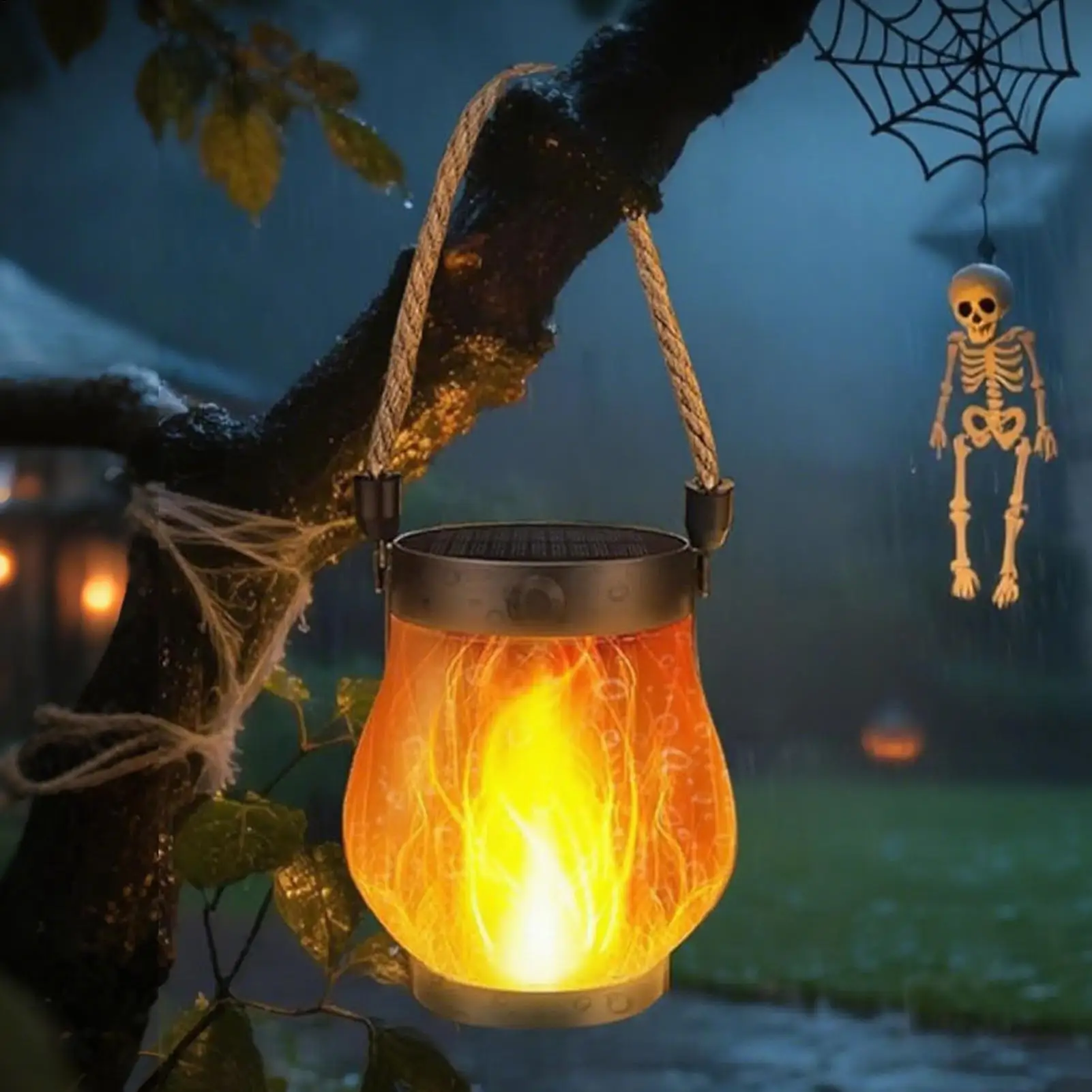 2025 Lanterna solare tremolante di Halloween con fiamme danzanti Luci da giardino con ricarica USB per la decorazione del giardino della casa stregata 1