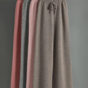 CHICUU Pantaloni da donna in cashmere Autunno Inverno Pantaloni a gamba larga Lunghezza intera 100% lana merino Maglieria Pantaloni semplici di base Coreano 1