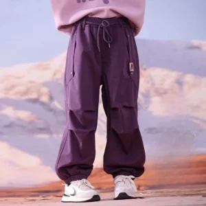 Pantaloni cargo invernali foderati in pile termico da ragazza - Pantaloni sportivi giacca a vento impermeabile per bambini 8-14 Pantaloni sportivi con tasche 1